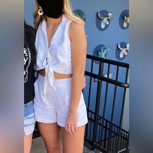 Abercrombie White Linen Tie-Front Crop Top and Short Set